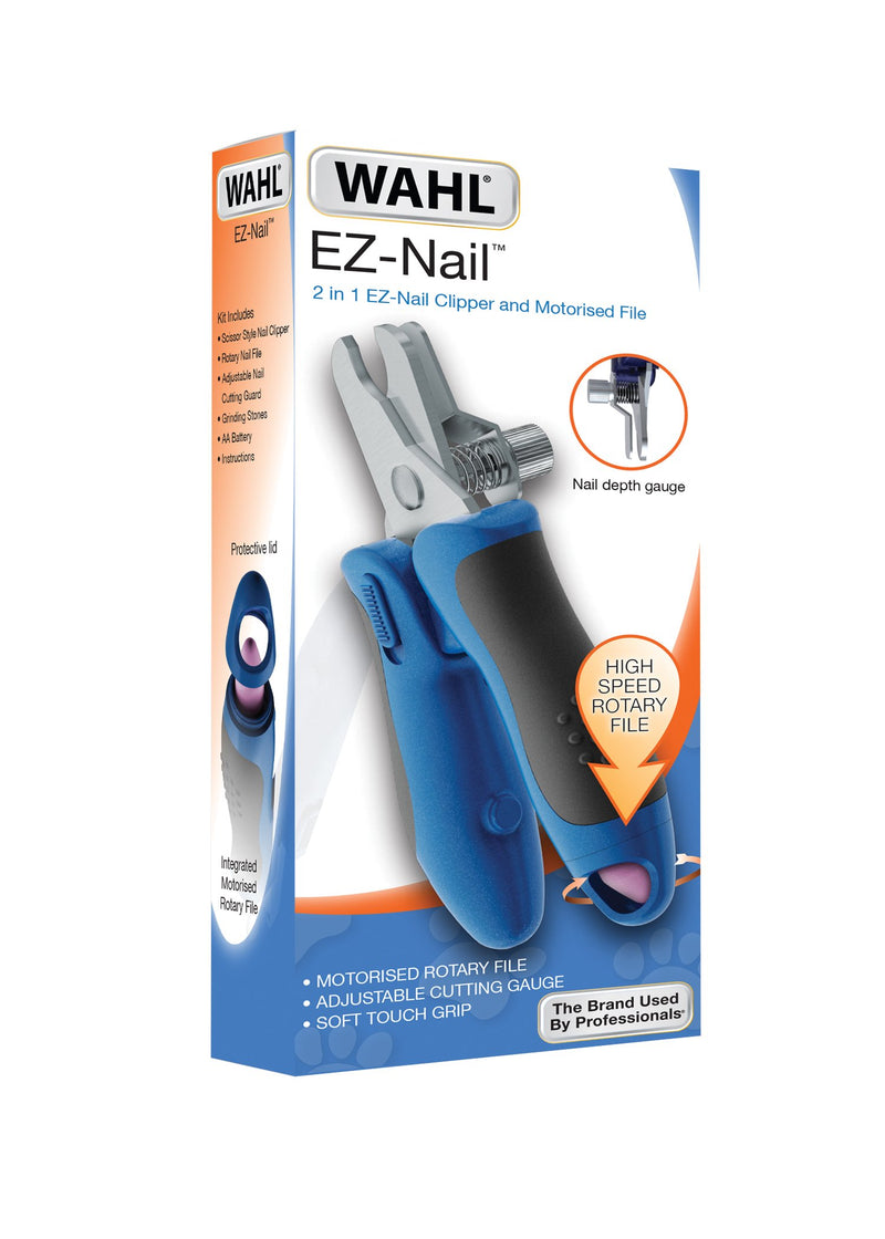 Wahl EZ Nail Clipper and File, Cat and Dog Nail Clippers, Pet Claw Cutter, Safety Lock, Nail Clipper for Pets, Non-Slip Handles, Sharp Cutting Blades, Battery File, Professional Claw Cutters - PawsPlanet Australia