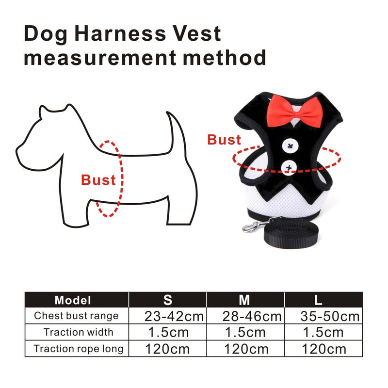 PETCUTE Dog tuxedo outfit Dog Harness with Leash Adjustable Dog Harness Dog Suit with Bowtie Christmas Halloween outfit for dog M Pure black - PawsPlanet Australia