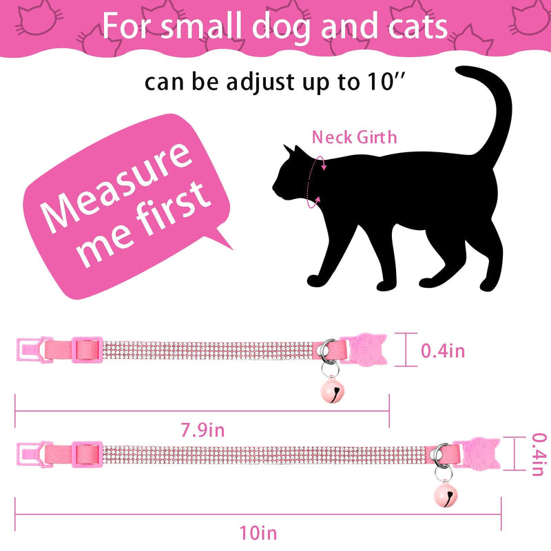 Weewooday 4 Pieces Rhinestones Cat Collars Breakaway Cat Collar with Bell Bling Pet Collars with Soft Velvet, 4 Colors XS Gold, Red, Pink, Black - PawsPlanet Australia