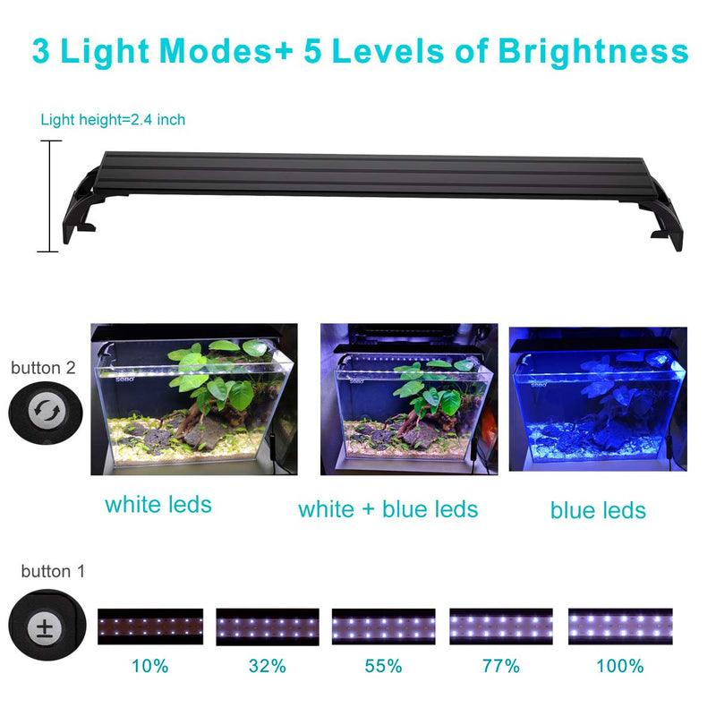 hygger Adjustable Blue White LEDs Aquarium Light with Aluminum Alloy Shell Extendable Brackets，with External Controller Dimmer, for Freshwater Fish Tank (18-52 inch) 14W (18-24 inch) - PawsPlanet Australia