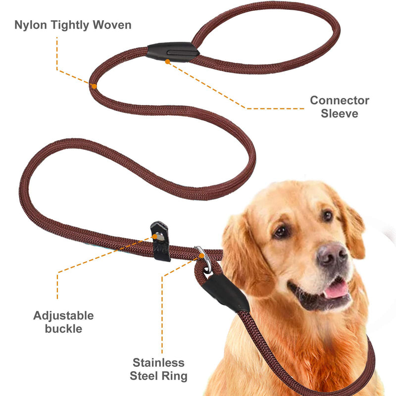 Dog Leash, Slip Lead Dog Leash Extremely Durable and Waterproof Heavy Duty Control Safety 2 in 1 Rope Training Dog Leashes Perfect for Small Medium Large Dogs (Brown) 1PC - PawsPlanet Australia