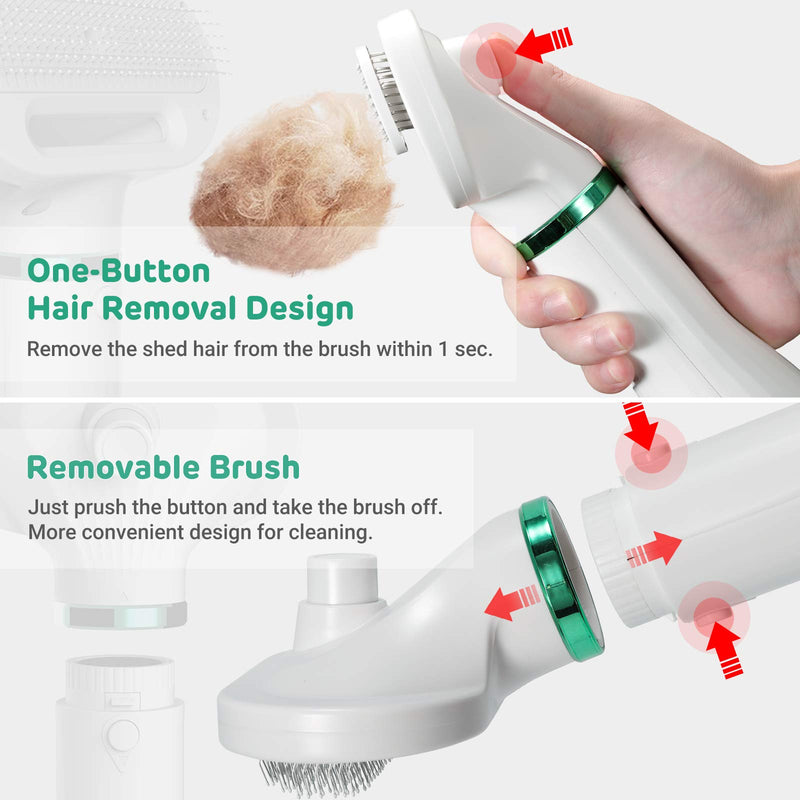 iPettie Upgraded Pet Hair Dryer with Slicker Brush, 3 Heat Settings, One-Button Hair Removal, Portable Dog Blower, Professional Home Grooming Furry Drying for Small Large Cat Dog White - PawsPlanet Australia