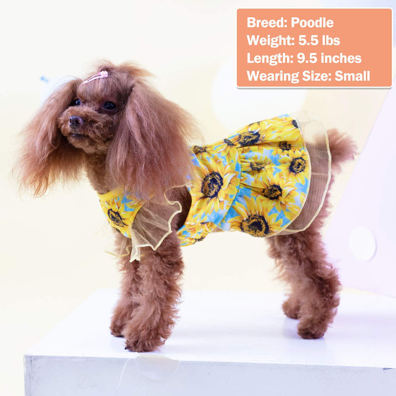 kyeese Dog Dress Sunflower Dogs Sundress Tulle with Ruffle Sleeves Puppy Dress Dog Clothes XS (2.5-4lbs) - PawsPlanet Australia