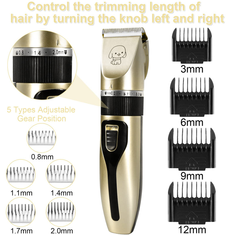 AOUVT Professional Clipper, 13 Piece Pet Grooming Set, Removable, Washable Ceramic Head, Rechargeable Pet Trimmer, Low Noise Pet Trimmer for Cats and Dogs Gold - PawsPlanet Australia