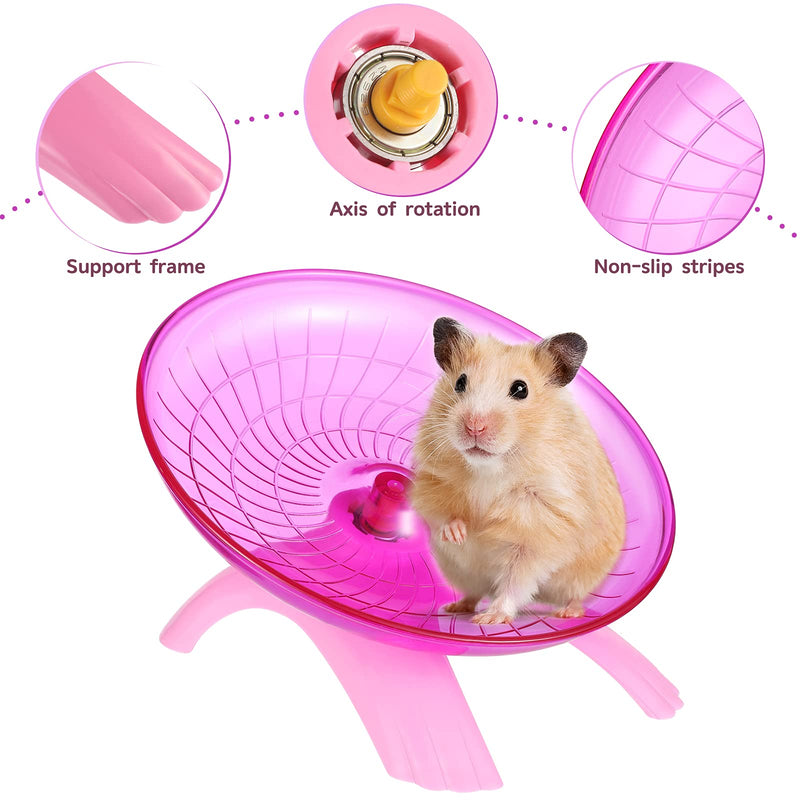 POPETPOP Flying Saucer Wheel Spinner Non Slip Run Disc for Hamsters Hedgehogs Small Pets Exercise Wheel (Pink) - PawsPlanet Australia