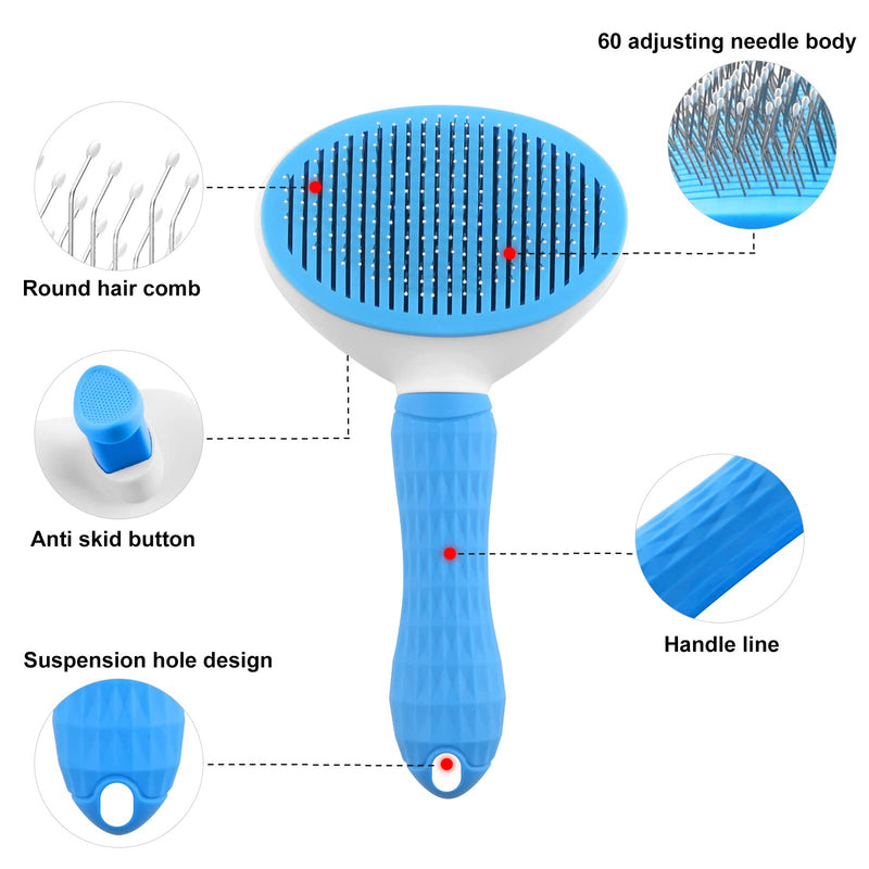 Dog Cat Brush Pet Grooming Brush,Self Cleaning Slicker Brushes for Dogs Cats ,Pet Grooming Tool with Cleaning Button for Cats Dogs Quick Cleaning Tools Cat Dog shedding Brush (blue) blue - PawsPlanet Australia