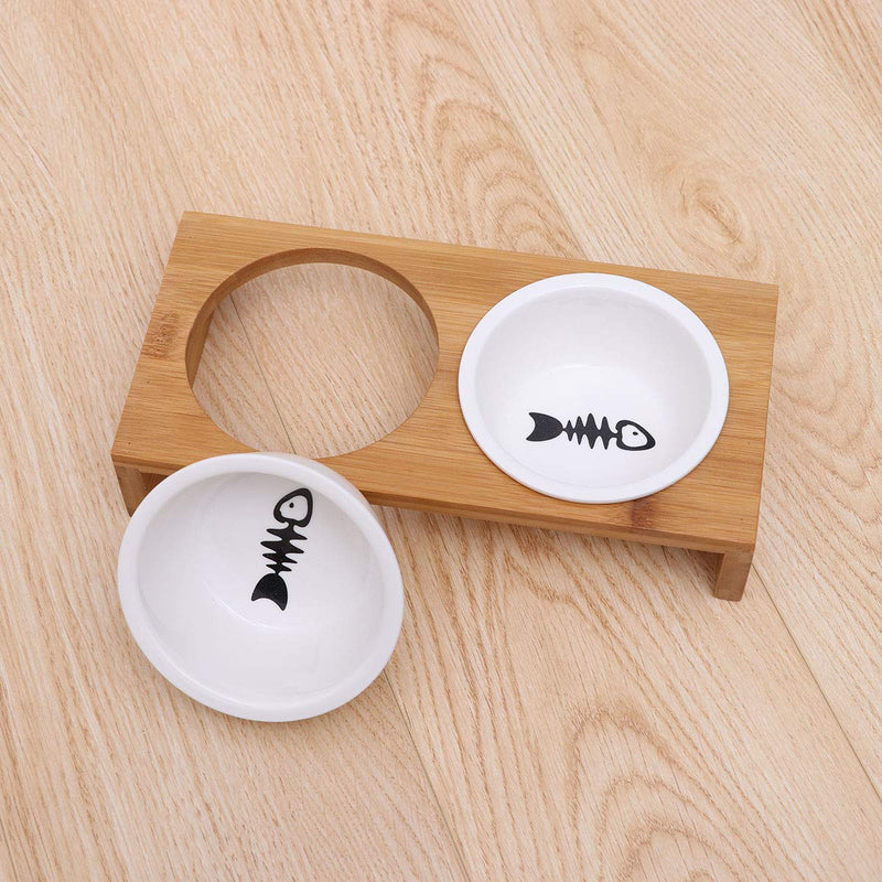 POPETPOP Pet Ceramic Feeding And Water Bowls With Bamboo Frame For Dogs And Cats - PawsPlanet Australia