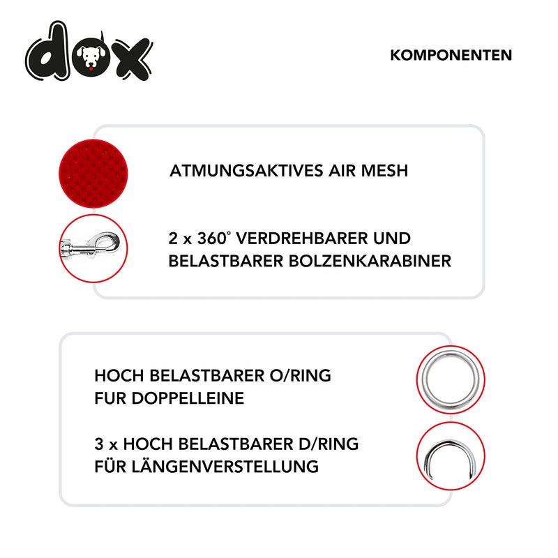 DDOXX dog leash Air Mesh, 3-way adjustable, 2m | for small & large dogs | Double Leash Two Dog Cat Puppy | Towing leash large | Lead leash small | Running leash puppy leash | Red, XS XS - 1.5 x 200 cm - PawsPlanet Australia