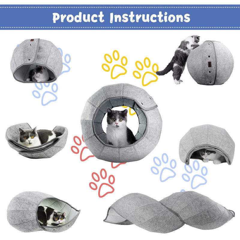 AMJ K·1 Cat Cave Bed Indoor - Foldable Pet Tunnel Tube Beds, as a Multi-Function Fun Toy for Puppy Dogs & Cats Grey - PawsPlanet Australia