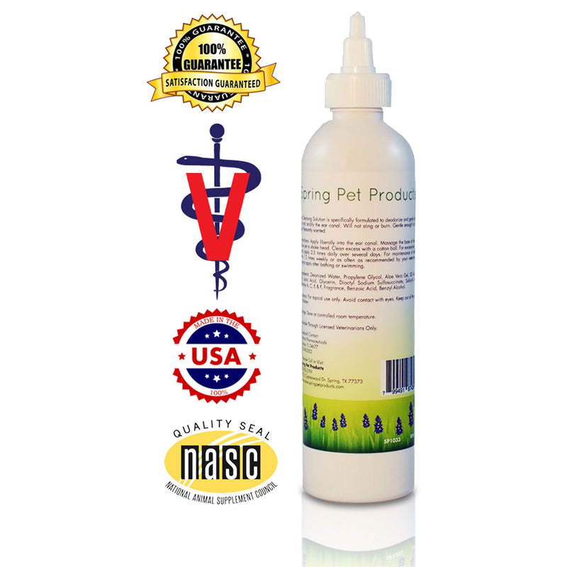 Spring Pet Ear Solution for Dogs and Cats ~ 8 Oz Size ~ Soothing Aloe Vera and Vitamin Veterinary Strength Formula Made in USA - PawsPlanet Australia