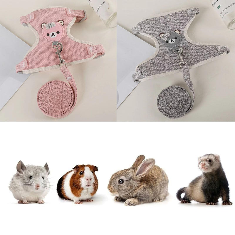 Pack of 2 rabbit leashes, dwarf rabbits, adjustable rabbit leashes, adjustable soft rabbit harness with elastic leash for small animals, kitty pets (pink and grey). - PawsPlanet Australia