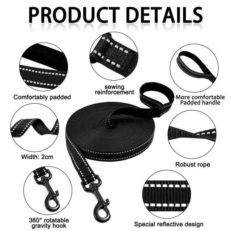 COMSLE Long Leads for Dog Training, 5m/10m/15m/20m Strong Extra Long Line Dogs Lead with Handle, Light Nylon Puppy Training Lead Dog Leash for Pet Recall Tracking Obedience Camping Play Outdoor 5m/16.5ft Black - PawsPlanet Australia