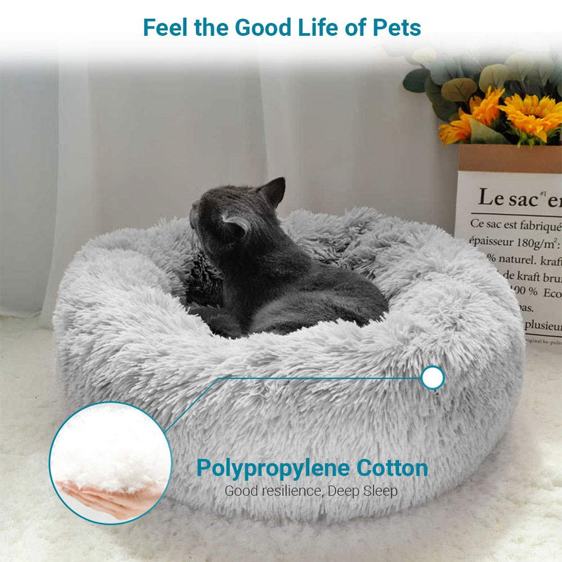 ComfyDegree Round Pet Calming Bed for Cat or Small Dog Puppy Soft Warm Cushion Kennel Sofa, Machine Washable and Anti - Slip Sleeping Bag (Grey) - PawsPlanet Australia