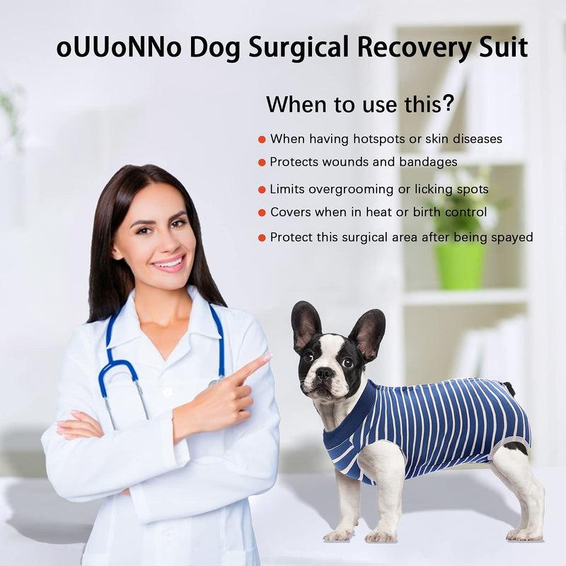 oUUoNNo Dog Healing Suits, Surgical Recovery for Female Male Abdominal Wounds, Spay or Skin Diseases, Cone E-Collar Alternatives (L, Stripe Blue) L - PawsPlanet Australia