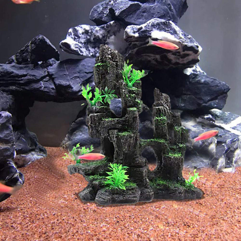 [Australia] - Tfwadmx Aquarium Mountain View, Moss Tree Rock Cave Fish Tank Stone Ornament Aquarium Decoration with Small Plants 