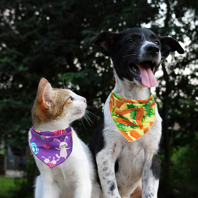 SCENEREAL Dog Bandana 2 Pack - Pet Triangle Scarf Bibs with Rabbit and Carrot Eggs Printing Dogs Bandanas Accessories - PawsPlanet Australia