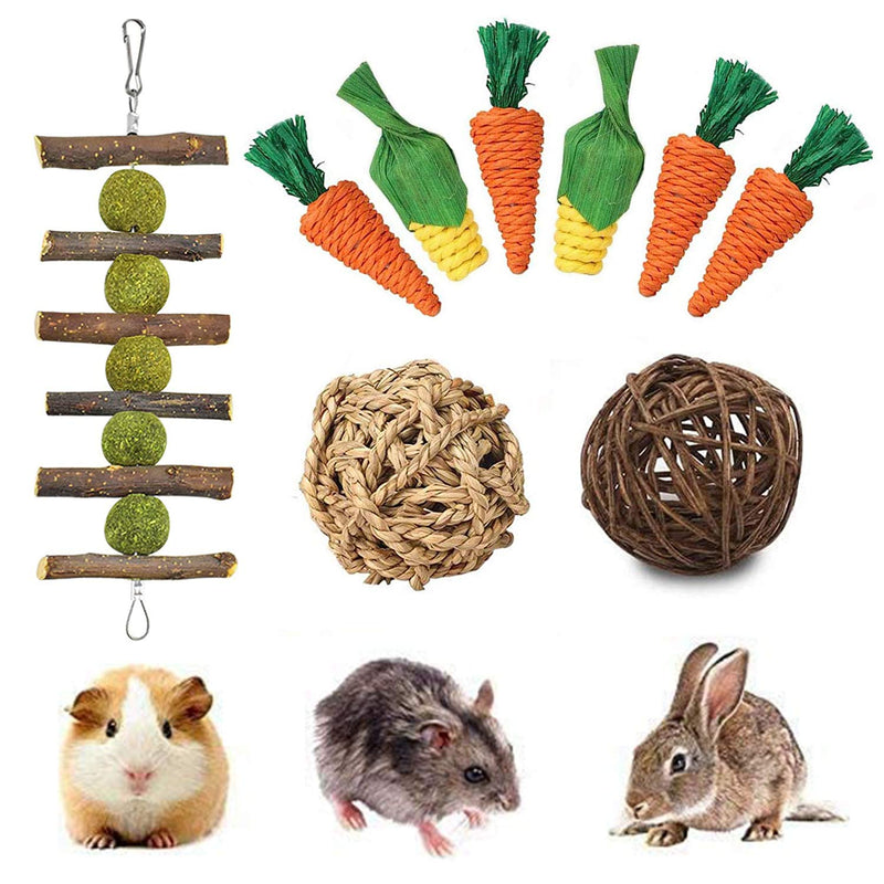 FINEVERNEK 9 rabbit toys, small animals chew toy, rabbit chew toy, chewing rabbit natural grass cake grass ball chewing molar toy for hamsters gerbils - PawsPlanet Australia