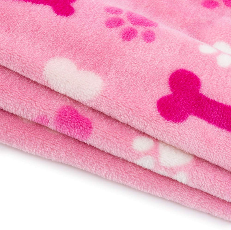 [Australia] - ALLISANDRO 350 GSM-Super Soft and Premium Fuzzy Flannel Fleece Pet Dog Blanket, The Cute Paw and Bone Design Washable Fluffy Blanket for Puppy Cat Kitten Indoor or Outdoor, Pink and Blue 32" x 24" 