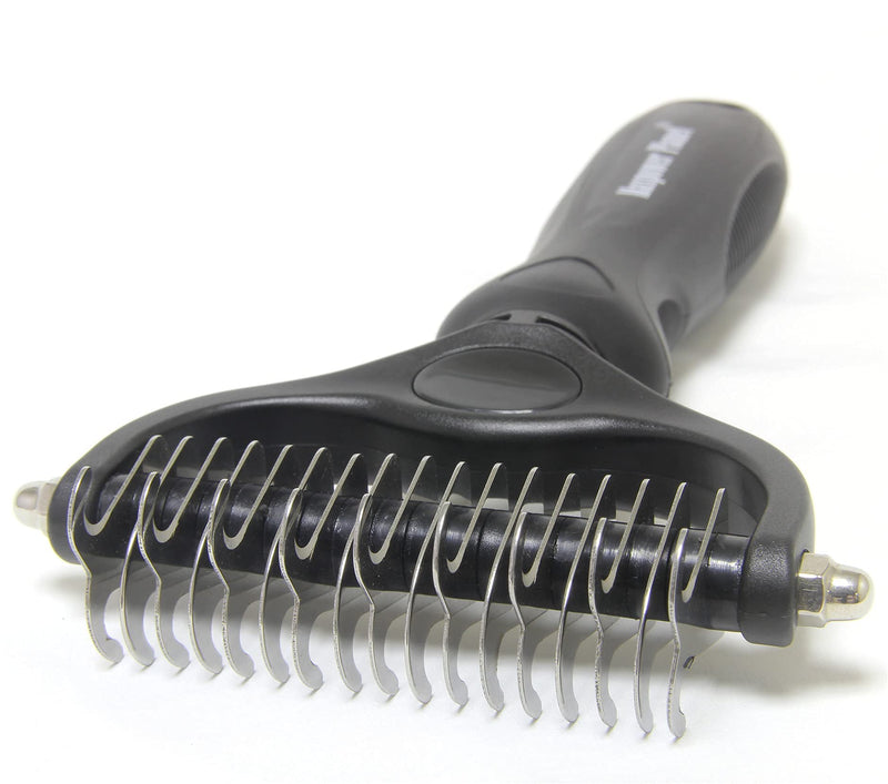 Maxpower Planet Pet Grooming Brush - Double Sided Shedding and Dematting Undercoat Rake Comb for Dogs and Cats,Extra Wide Black - PawsPlanet Australia
