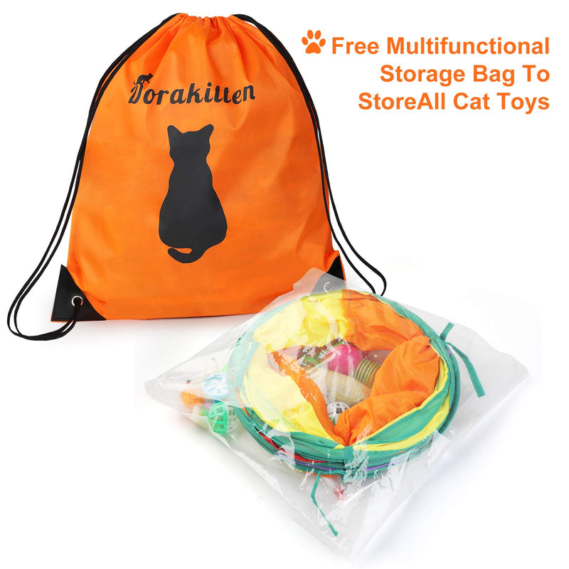 Dorakitten Cat Toys Kitten Toy Tunnel - 20PCS Indoor Interactive Toy Includes - Rainbow Tunnel Feather Teaser Fluffy Mouse Crinkle Balls Spring Toy Catnip Fish for Cats | Kitty - PawsPlanet Australia