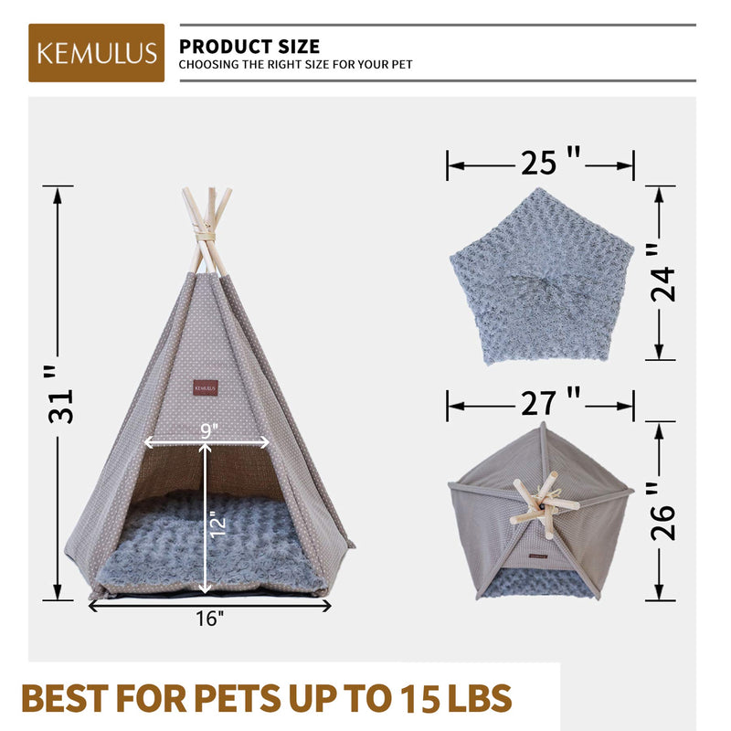 KEMULUS 31 inch Dog House Portable Pet Teepee for Dog&Cat Machine Washable Cute Dog Teepee Bed with Cushion Cat Tipi Bed Indoor Dog Tent Pet Bed Up to 30 Lbs khaki - PawsPlanet Australia