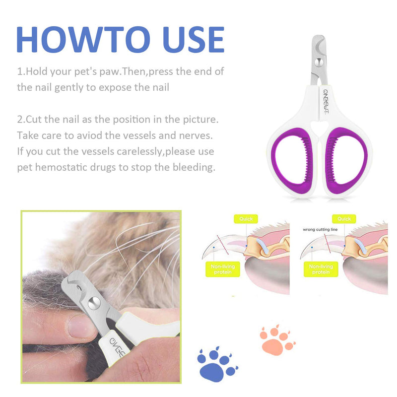 OneCut Pet Nail Clippers, Update Version Cat & Kitten Claw Nail Clippers for Trimming, Professional Pet Nail Clippers Best for a Cat, Puppy, Kitten & Small Dog (Purpple) Purpple - PawsPlanet Australia