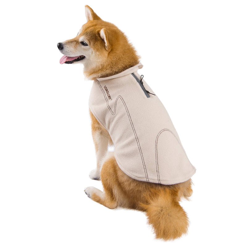 Vivaglory Dog Fleece Coat Warm Jacket with Hook and Loop Fastener, Easy to Take on and Off, Winter Vest Sweater for Small Medium Large Dogs Puppy Windproof Clothes for Cold Weather XXS(Chest:11.5-16") Beige - PawsPlanet Australia