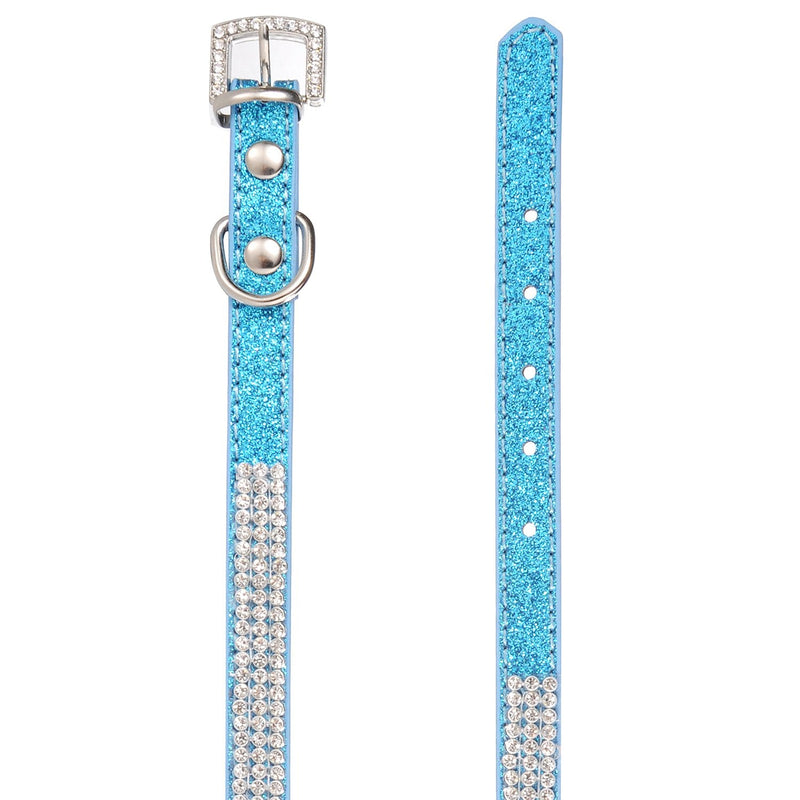 LOVPE,Dog Collar,Glitter Powder Leather+Bling Crystal Pet Collar, [Adjustable Collars for Dogs] Neck 8~11 inch (XS, Blue) XS - PawsPlanet Australia