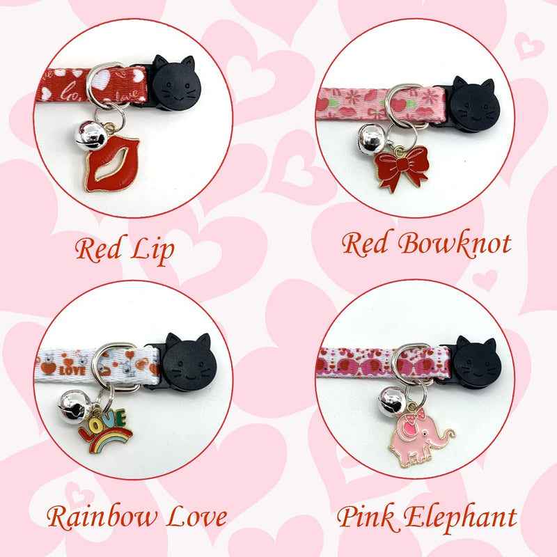 CooShou 4 Pack Valentine's Day Kitten Collars Cat with Bells Kitten Breakaway Collar with Charming Pendants Pet Adjustable Collars with Red Lips Love Bow for Cats Kitten Small Dogs - PawsPlanet Australia