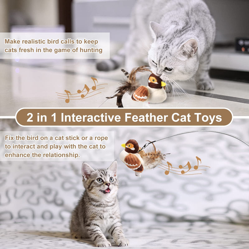 2 Pack Interactive Cat Toy Chirping Bird and Automatic Moving Mouse, Cat Toy for Indoor Cats with Soft Plush Interactive Cat Toy with Real Animal Sound - PawsPlanet Australia