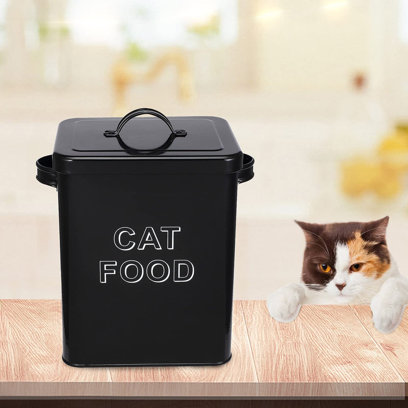 Pethiy Cat Food and Treats Containers Set with Scoop for Cats and Dogs-Tight Fitting Wood Lids-Storage Canister Tins-Cat-Black Black - PawsPlanet Australia