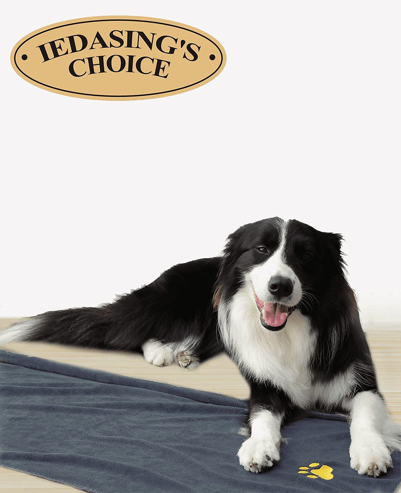 Dog Towel Pet Towel Super Absorbent Paw Pattern Soft Quick-Drying Suitable for Dog Bathing Grooming Travel Beach Large Size Dark Grey 39.37 x19.69in - PawsPlanet Australia