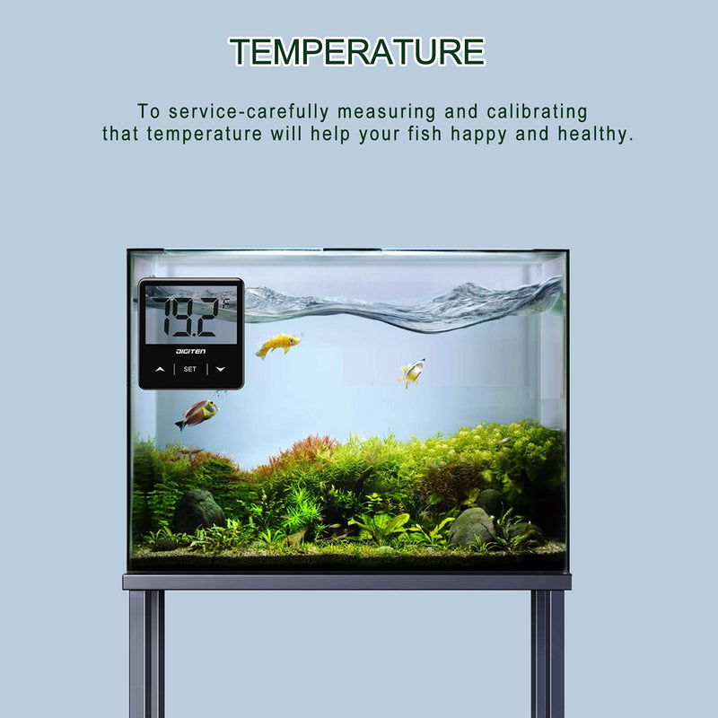 DIGITEN Aquarium Thermometer Digital Fish Tank Thermometer Stick On Water Terrarium Temperature Sensor with Large LCD Display High Low Alarm Reptiles Thermometer for Turtle Lizard Amphibians Reef Black - PawsPlanet Australia