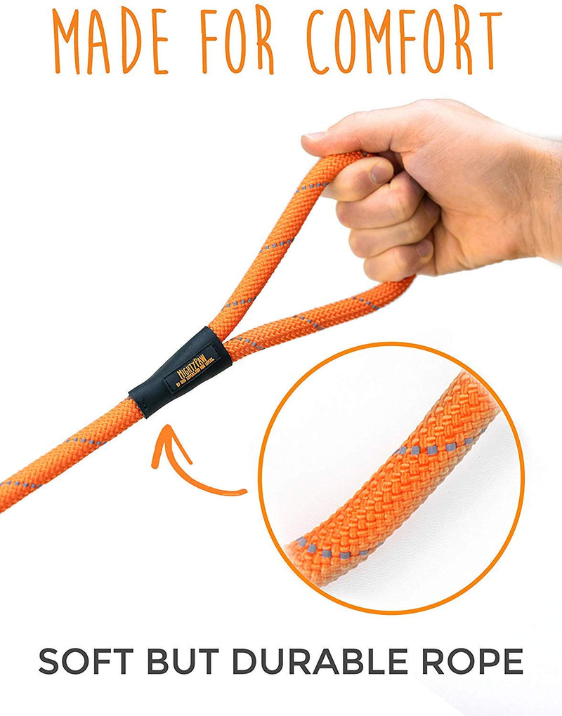 [Australia] - Mighty Paw Slip Rope Dog Leash | 6 ft, One-Size-Fits-All, Slip-On Rope Leash. Easy to Slip On, No Collar or Harness Needed. Durable & Weather Resistant Climbers Rope with Reflective Stitching (Orange) Orange 