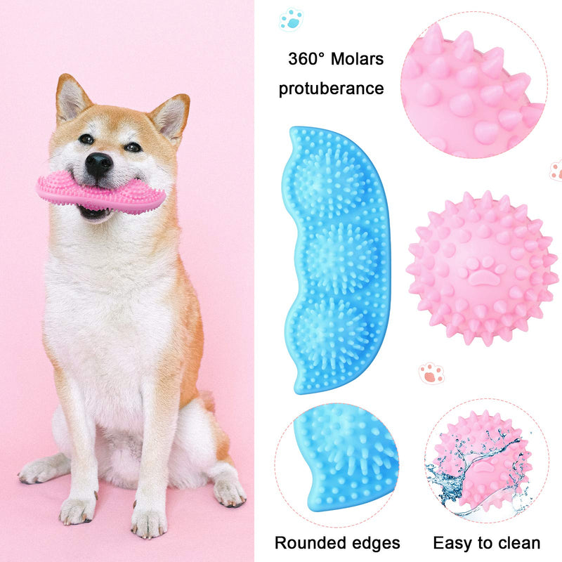 4 Pieces Puppy Dog Chew Toys Pea and Spherical Shaped Dog Teething Toys Soft Puppy Teeth Cleaning Toys Interactive Dog Biting Toys Rubber Puppy Toys (Blue, Pink) - PawsPlanet Australia