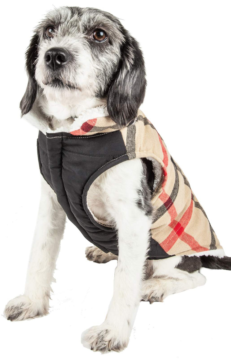 [Australia] - Pet Life 'Allegiance' Classical Plaided Insulated Dog Coat Jacket Medium Khaki 