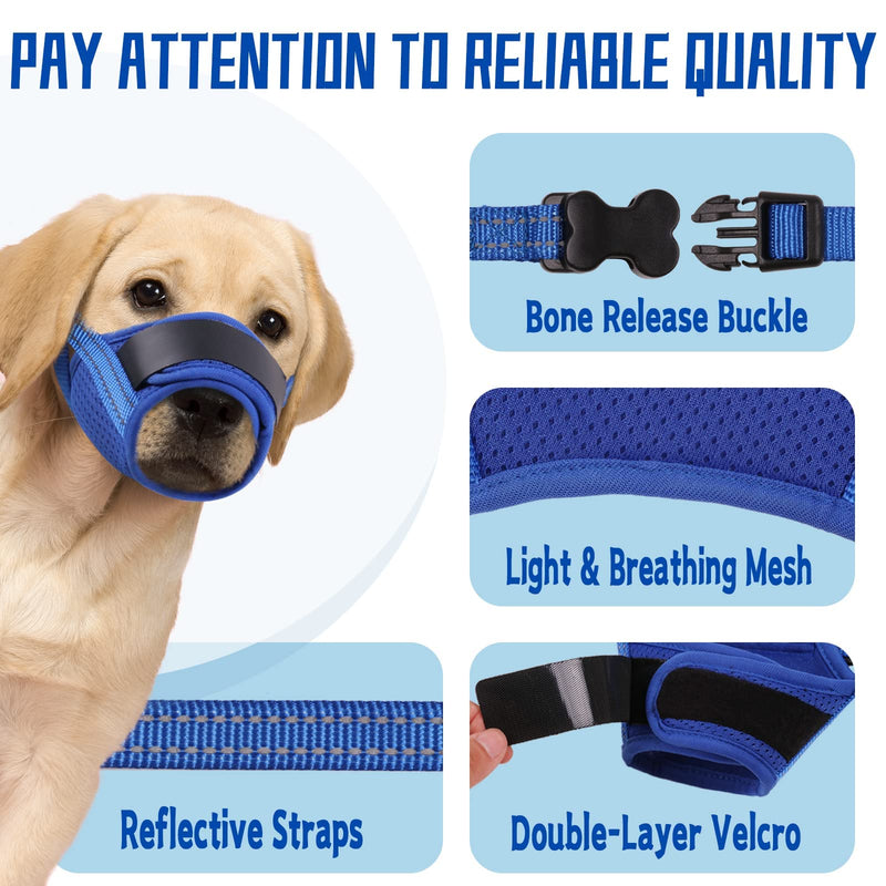 Dog Muzzle, Soft Muzzle for Medium Large Sized Dog to Anti and Prevent Biting Barking Chewing, Air Mesh Large No Barking Muzzle with Reflective & Adjustable Strap for Medium Large Sized Dog(Blue-L - PawsPlanet Australia
