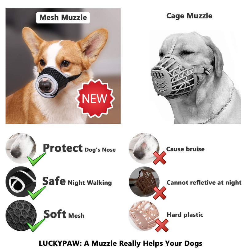 LUCKYPAW Dog Muzzle for Small Medium Large Dog to Prevent Biting Barking and Chewing with Reflective Strip Breathable Mesh and Adjustable Velcro XS Black - PawsPlanet Australia