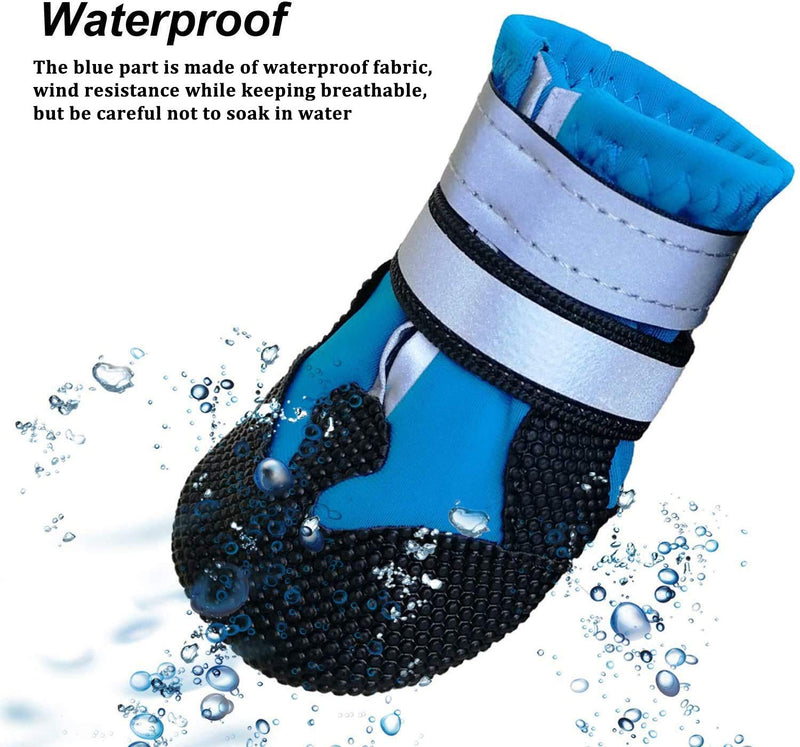 NeuWee Dog Boots Non-Slip Dog Paw Protectors, Set of 4 Waterproof Dog Shoes with Adjustable Reflective Straps and Anti Slip Sole for Small Medium Large Dogs Outdoor(S, Blue) S - PawsPlanet Australia