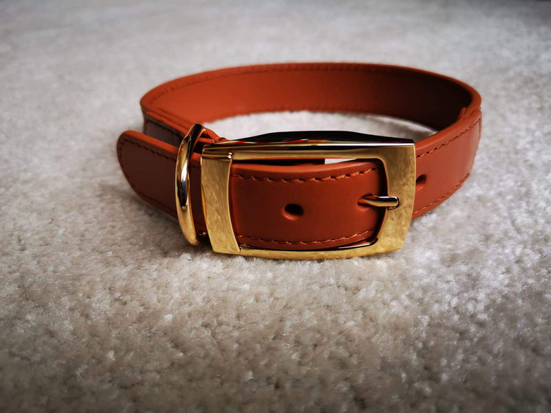 Luxury brown leather dog collar with gold buckle (Medium 46cm) Medium 46cm - PawsPlanet Australia