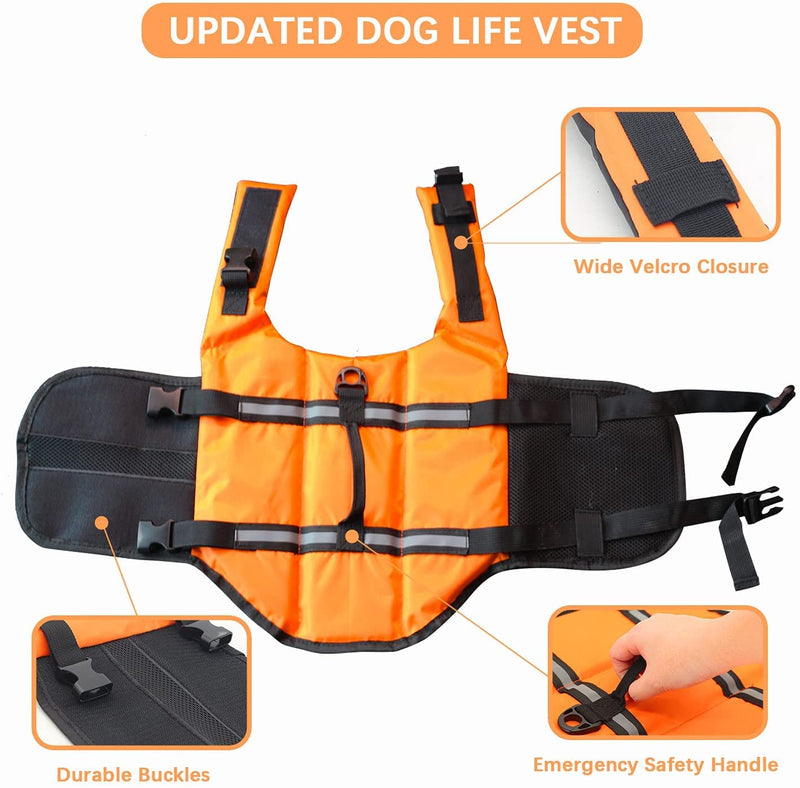 Aplusdeal Dog Life Jacket Float Coat with Rescue Handle & Reflective Stripes Swimming Safety Vest with High Buoyancy for Small Dogs, XXS, Orange - PawsPlanet Australia