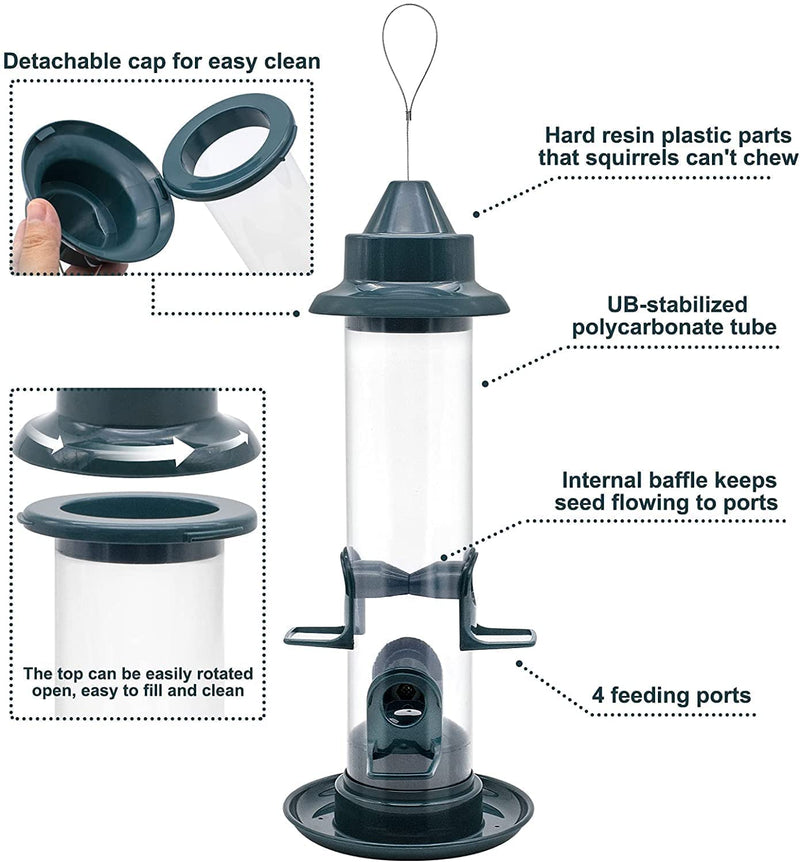 Bird Feeders Hanging, Bird Feeder with 4 Feeding Holes & 4 Perches, Natural Green Bird Seed Feeder with Food Tray, Bird Feeders for Small Birds - PawsPlanet Australia