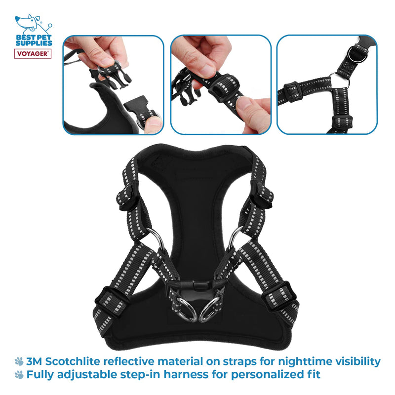 Voyager by Best Pet Supplies - Fully Adjustable Step-in Mesh Dog Harness with Reflective 3M Piping - 1Black, XS (Chest: 13 - 16") XS (Chest: 13 - 16") - PawsPlanet Australia
