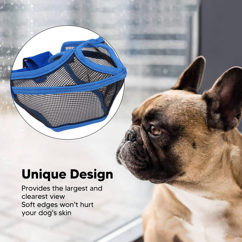 Dog Muzzle for Short Snout, Breathable Mesh Muzzle for Bulldogs, Prevent Biting, Barking, Chewing, Dog Muzzle for Bulldog-Chihuahua L Blue - PawsPlanet Australia