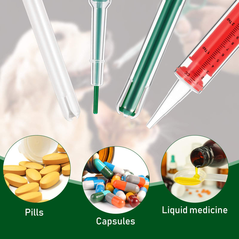 4 Pieces Pet Cat Pill Shooter Dog Syringe Dispenser Puppy Medicine Feeder Piller Popper Silicone Safe Reusable Tablet Medical Feeding Tool for Cats Dogs Small Animals Green, Green and red, White - PawsPlanet Australia