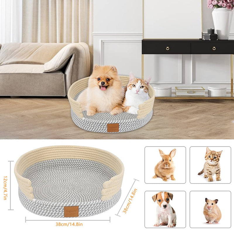 Globalsotre Cotton Thread Woven Cat Bed, Big Round Cat Woven Basket Bed, Cat Scratching Bed, Cat Rope Bed Nest for Sunmmer and Winter, Durable Pet Bed Basket, Cat Beds for Indoor Cats and Small Dogs - PawsPlanet Australia