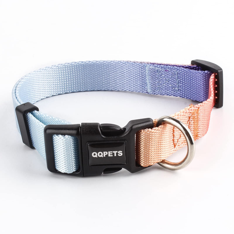 QQPETS Soft Nylon Multicolor Adjustable Dog Collar : Matching Solid & Ombre Color Heavy Duty Leash Combo Set for Extra Small Puppy Medium Large Pet Daily Walking XS- 3/5”x(7-11”) Beige-blue Collar Only - PawsPlanet Australia