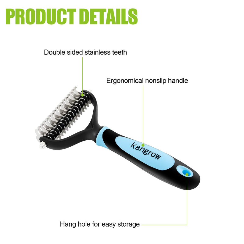 Kangrow Safe Undercoat Rake for Cats and Dogs with Double Sided Stainless Teeth, Dematting Comb Effectively Removes Pet's Hair Knots, Tangled Hair and Flying Hair, Professional Pet Grooming Brush Tool - PawsPlanet Australia