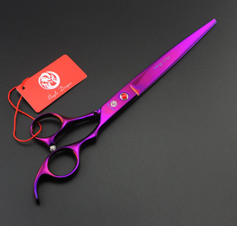 [Australia] - Purple Dragon 8.0 inch Professional Pet Grooming Scissors,Dog Straight Shear, Thinning/Blending Scissor & 2 PCS Curved Shear with Bag Purple 