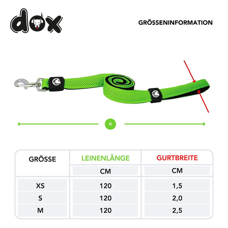 DDOXX dog leash air mesh 120 cm | Hand strap | for small & large dogs | many colors & sizes | Leash dog | Lead leash small | Running leash puppy leash large | Green, SS - 2.0 x 120 cm - PawsPlanet Australia